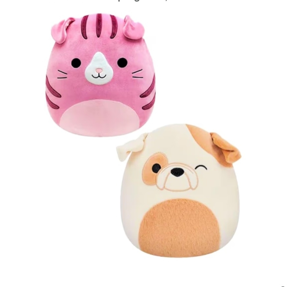 Squishmallows Pink Cat and Cream Dog Plush Duo